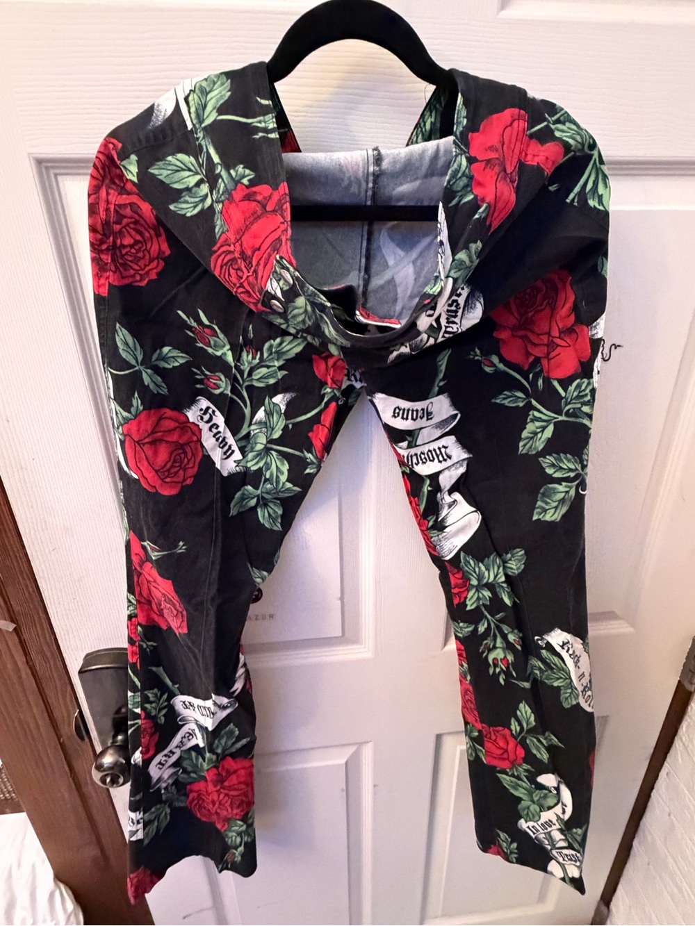Moschino Black Pants with Red Rose Print